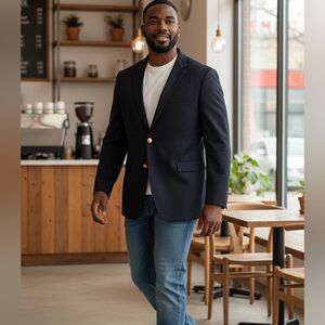 Brooks Brothers Madison SAXXON Men's 48 Navy Gold 2 Button Blazer Jacket